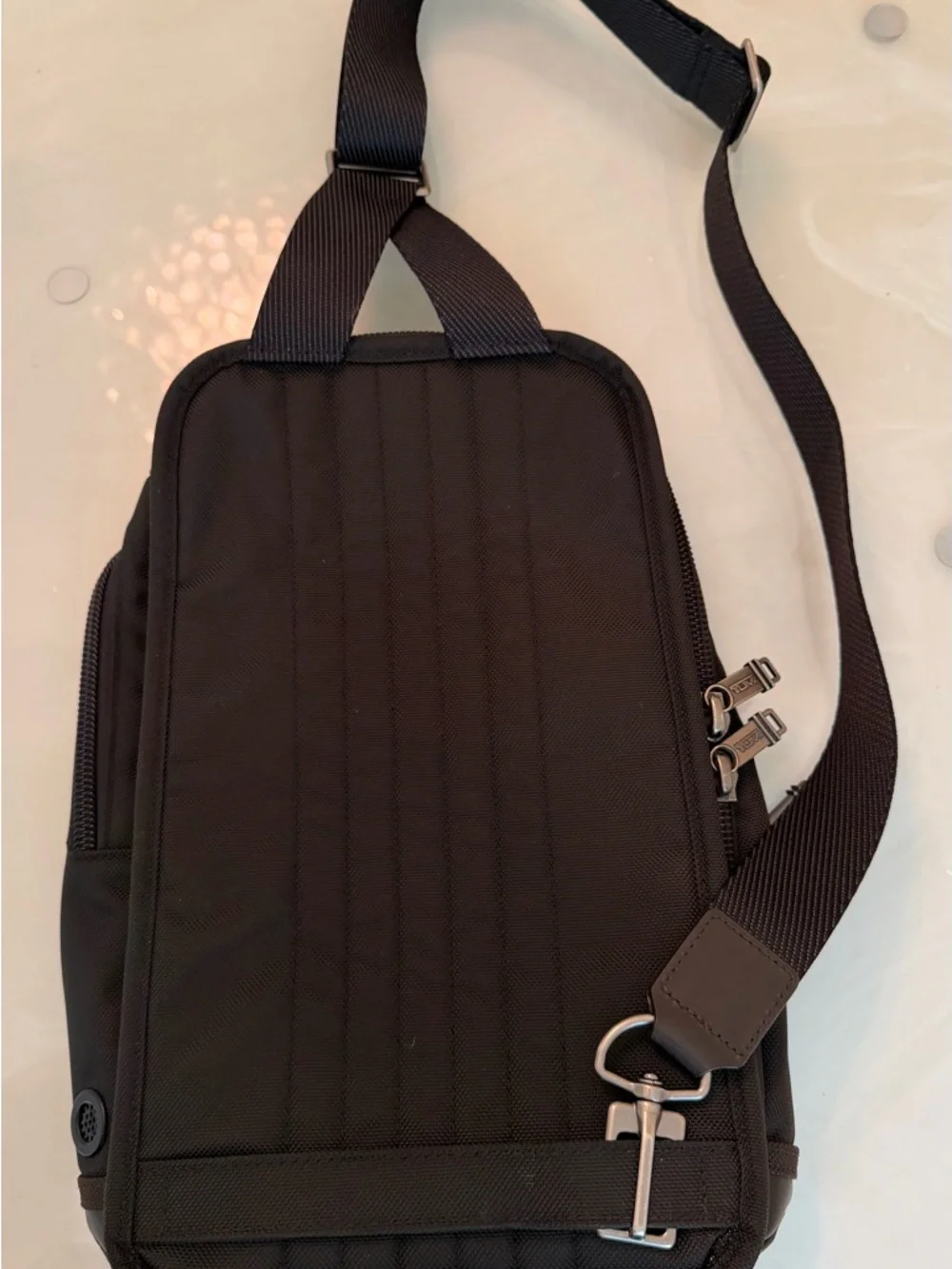 Tumi Black Durable Nylon Sling Bag